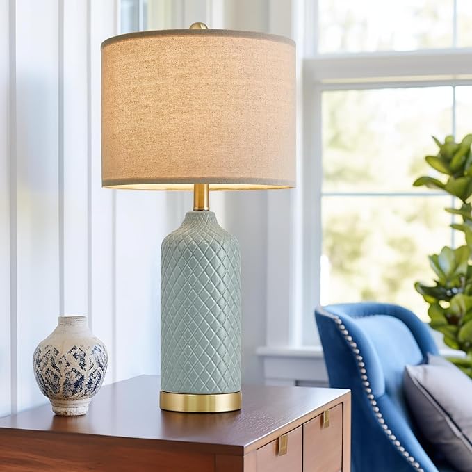 24.25" Table Lamps Modern Ceramic Blue Lamps for Living Room Farmhouse Bedside Lamps Boho Lamps for Night Stands Costal Bedroom Lamps Side Table Lamps End Table Lamps