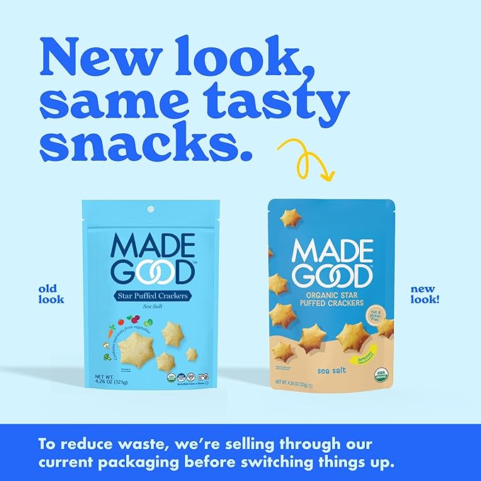 MadeGood Star Puffed Crackers, Sea Salt, 6 Bags (4.26oz Each) Gluten Free and Organic, Healthy Snacks