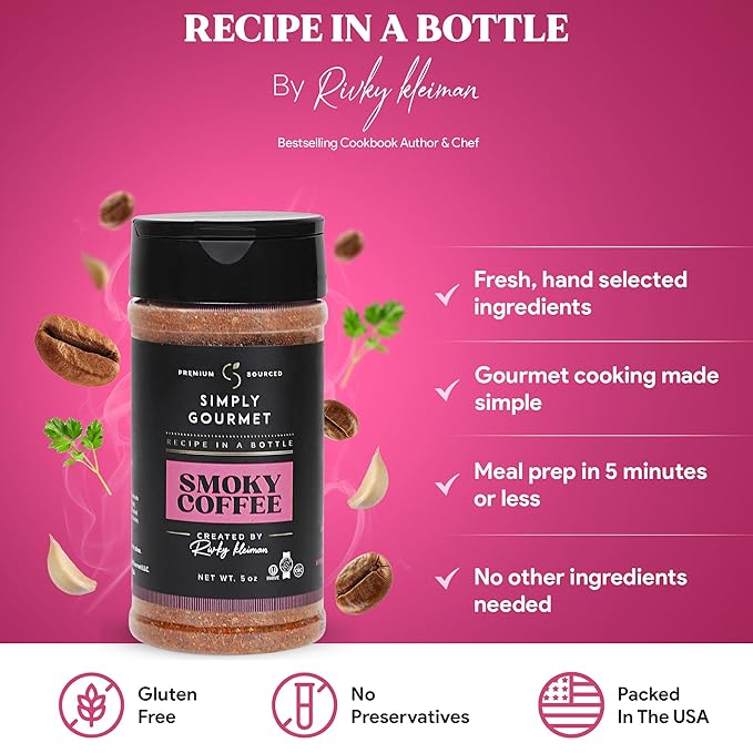 Smoky Coffee Spice 5oz | Recipe in a Bottle | Premium Blend Spice for Gourmet Cooking | No-Addition Needed, Versatile Culinary Season | Simply Gourmet by Rivky Kleiman
