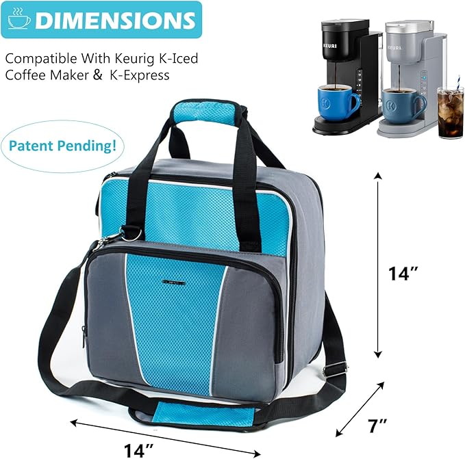 BAGSPRITE Coffee Maker Travel Bag Compatible with Keurig K-Express Coffee Maker, K-Iced Single Serve Coffee Brewer Carrying Case with Multiple Pockets for K-Cup Pods, Storage Bag With Shoulder Strap
