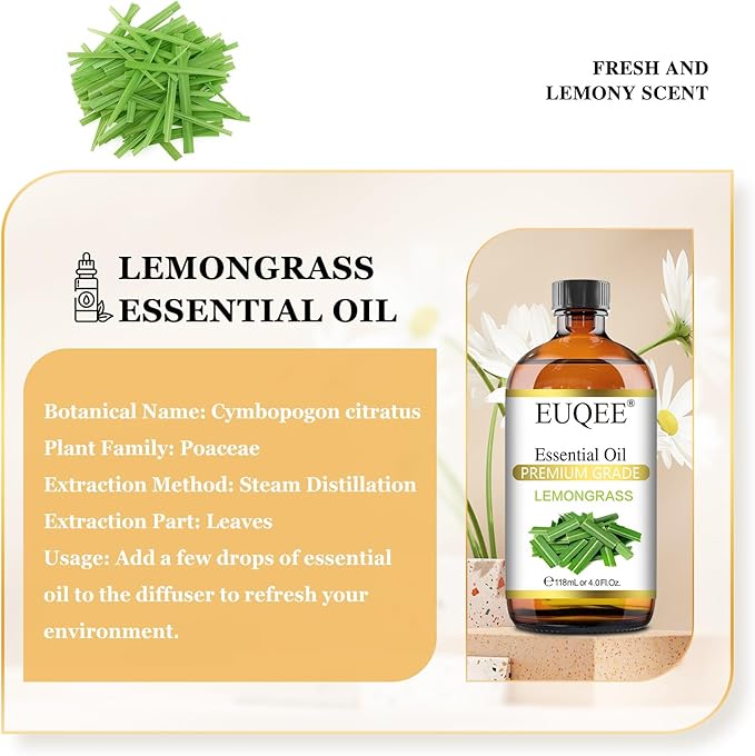 Lemongrass Essential Oil 118ml Premium Lemongrass Oil with Glass Dropper, Great for Diffuser, Candle Making - 4Fl. Oz