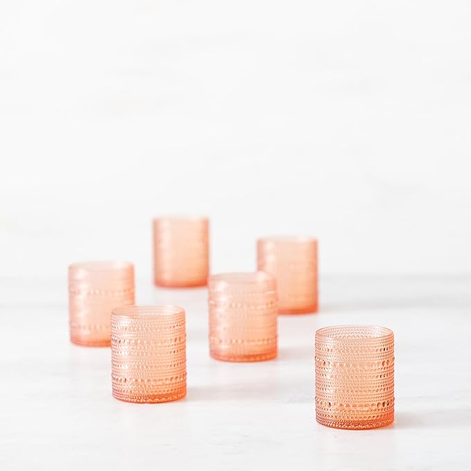 FORTESSA Orbetto Outdoor Hobnail Plastic Drinkware, 10.5 Ounce Double Old Fashioned Outdoor Glass (Set of 4), Break-Resistant Acrylic Drinkware Collection, Coral Blush