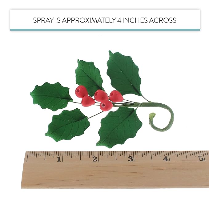 Global Sugar Art Christmas Cake Holly, 5 Leaf Sugar Cake Flower Spray, 3 Count by Chef Alan Tetreault