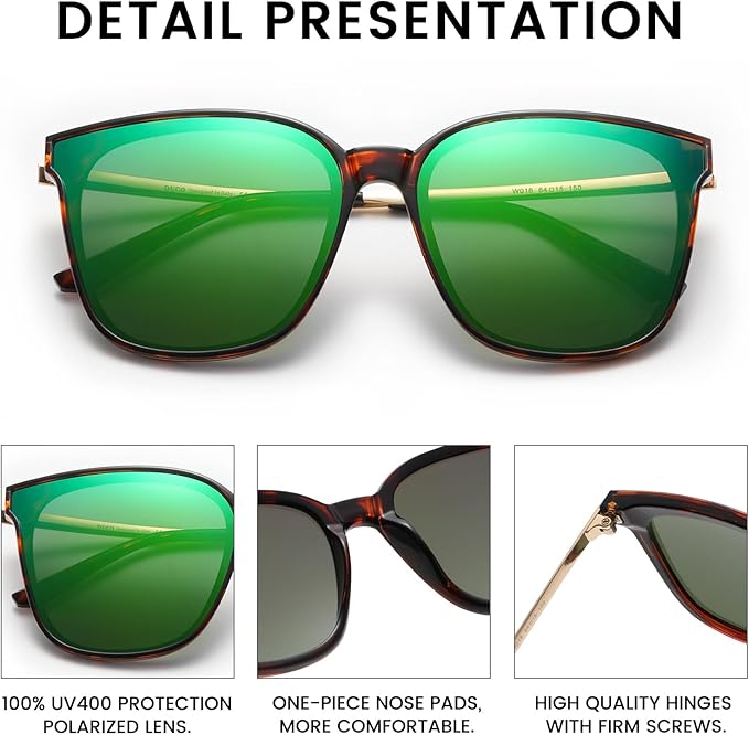 DUCO Oversized Polarized Sunglasses Womens Trendy Mirrored Shades Retro Round Vintage Light Weight UV400 Sun Glasses W016