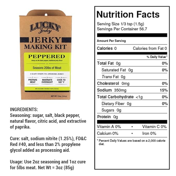 Lucky Jerky DIY Jerky Seasoning and Cure Kit 4 Pack - Original, Red Pepper, Teriyaki, Peppered- Season 80lbs of Meat