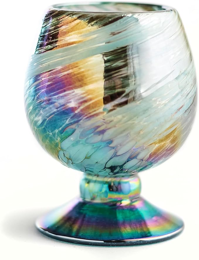 Authentic Mexican Tequila Hand Blown Shot Glasses - Set of 4-2 oz - Mini Glass Snifters - Heavy Base - Cognac (Aurora Borealis)
