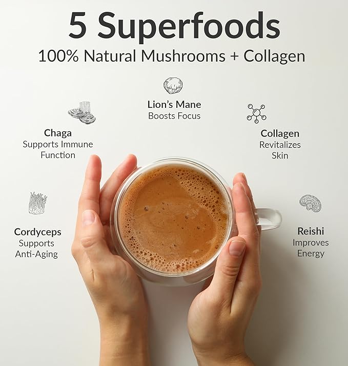 BIOptimizers Mushroom Coffee Alternative ??Salted Caramel Drink ??Lion?™s Mane, Chaga, Reishi + Collagen Peptides for Focus, Energy & Gut Health ??Adaptogenic Mushrooms & MCT Powder ??15 Servings