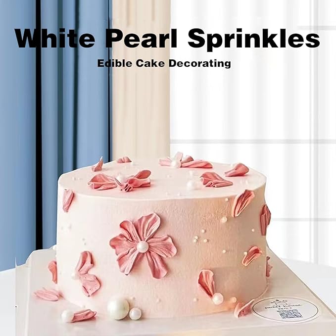 Sentovac 10mm White Pearl Sprinkles Large Edible Cake Decorating Sugar Candy Cookie Cake Cupcake Topper Ice Cream Baking Decorations Halloween Christmas Valentines Wedding Supplies