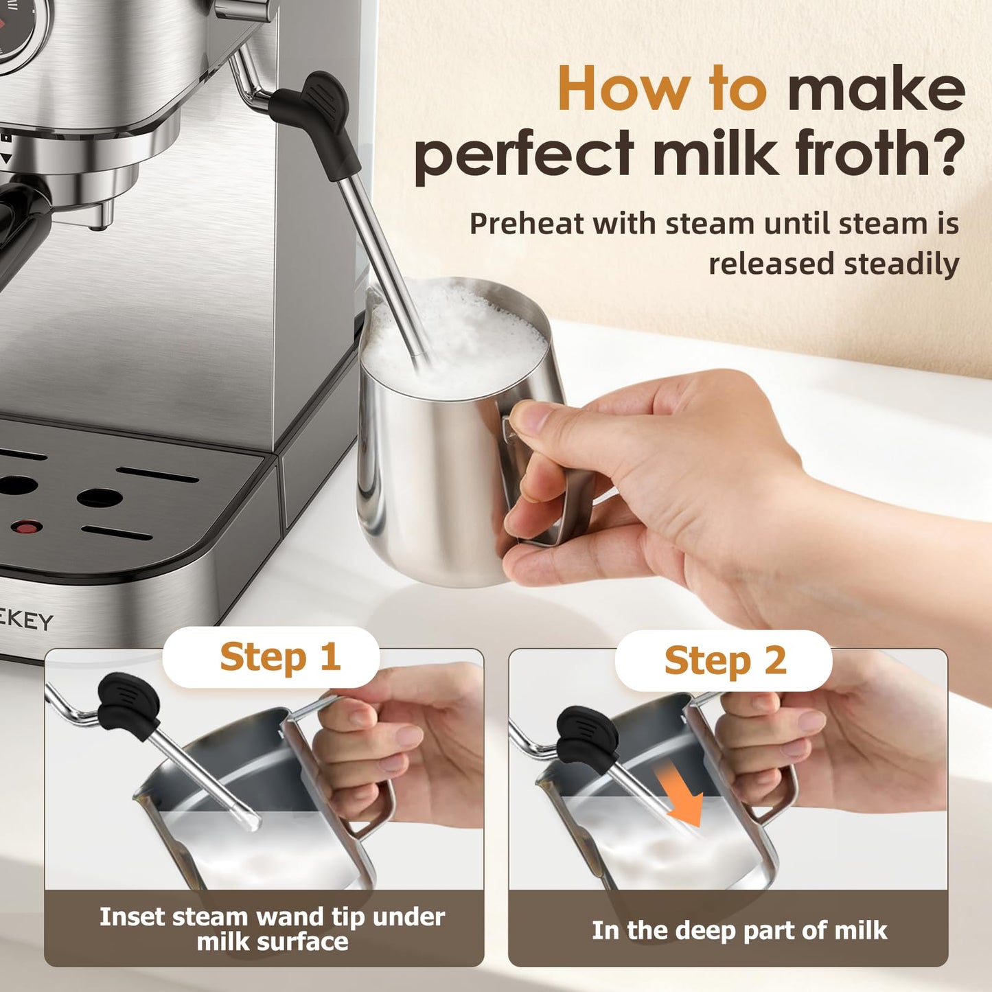Spacekey Espresso Machine with Milk Frother, 20 Bar Compact Expresso Coffee Machines for Home