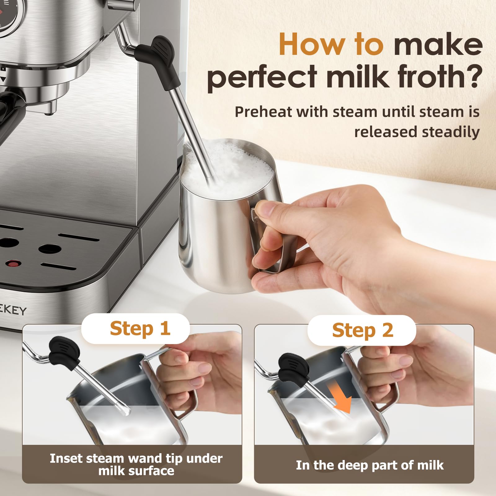 Spacekey Espresso Machine with Milk Frother, 20 Bar Compact Expresso Coffee Machines for Home
