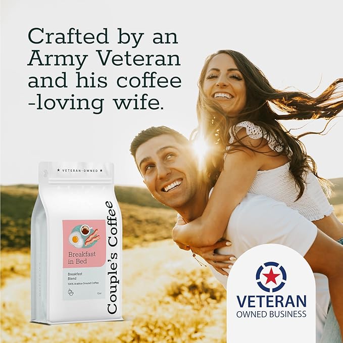 Couple?™s Coffee Ground Coffee | Gives Back to Military Families | Breakfast in Bed | Breakfast Blend Coffee | Made with 100% Arabica Beans | 12oz bag brews about 34 cups