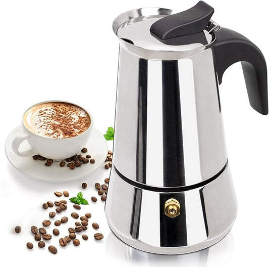 6 Cup 300ml Moka Pot Stainless Steel Espresso Coffee Maker Stovetop Percolator Coffeemaker Italian Classic Style Brewing Greca Cafe Mocha Machine for Cafeteras Lover Camping Travel and Home Use 10oz