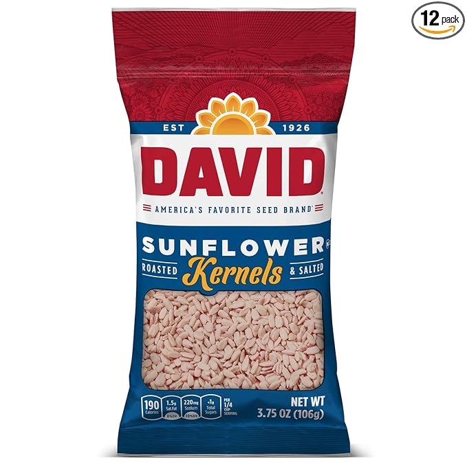 DAVID Roasted and Salted Sunflower Kernels, Original Flavor, 3.75oz. (Pack of 12)