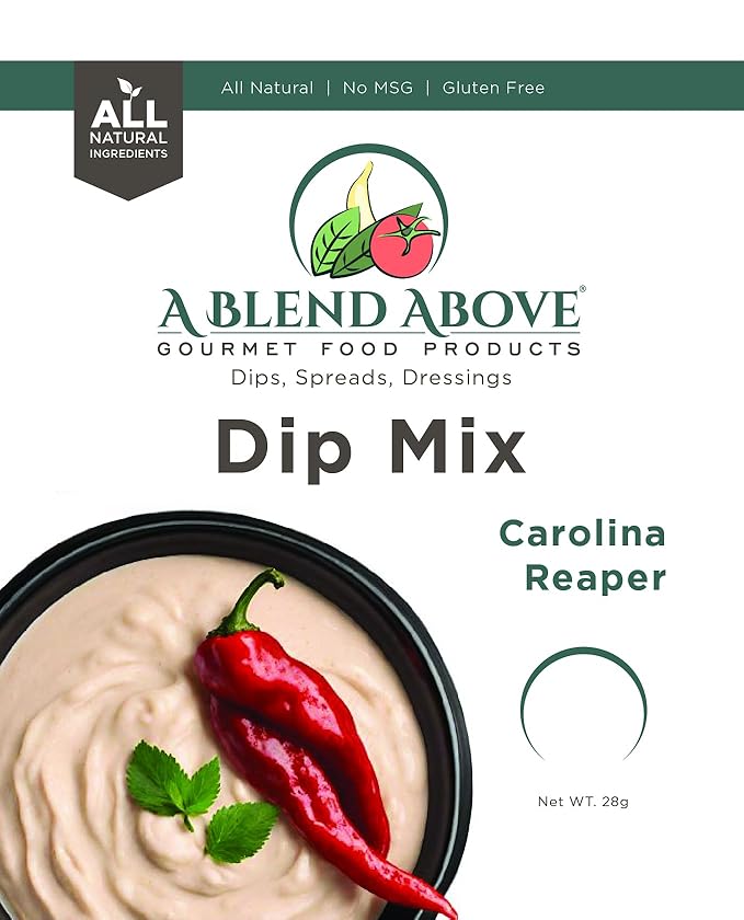 A Blend Above Carolina Reaper Spicy Dip Mix Gourmet Food, 1 oz Packet (3 Pack), Spicy Dip, Gluten-Free, No MSG, All Natural, No Preservatives, Vegetable Dip, Keto Friendly, Low Carb, Easy to Make