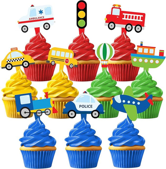 40 Pcs Transportation Cupcake Toppers - Perfect for Transportation-Themed Party Decorations and Cupcake Decor