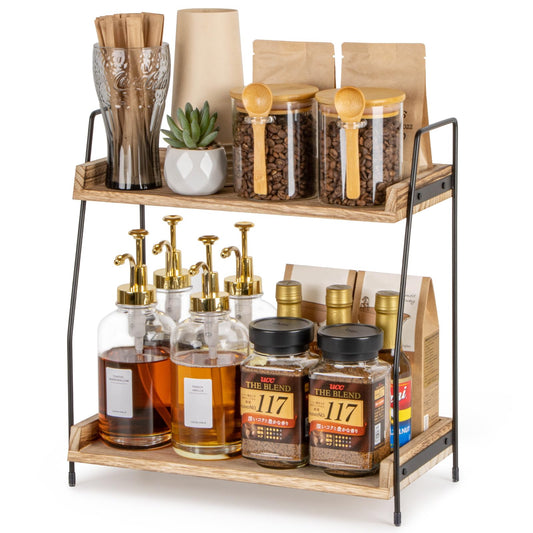 ANBOXIT Countertop Coffee Station Organizer, 2 Tier Wooden Shelf