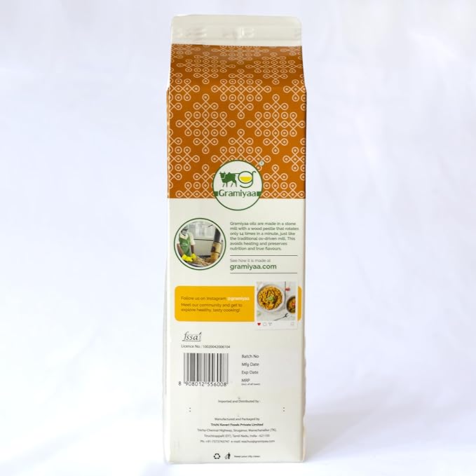 Gramiyaa Cold Pressed Non Toasted Sesame Oil for Cooking | 33.81 FL OZ (1L) | 100% Raw, Chemical Free, Wood Pressed Sesame Oil