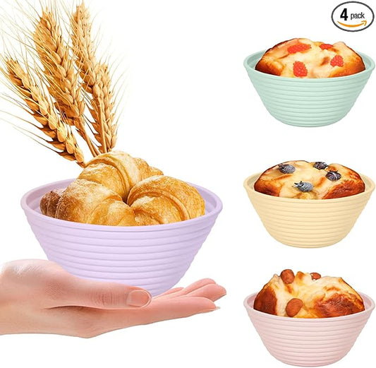 4Pcs Mini Silicone Bread Proofing Baskets, 5" Sourdough Banneton Proofing Basket Baskets, Non-Stick Round Dough Proofing Bowl Containers Oven Safe for Various Tastes Bread Making-BPA Free