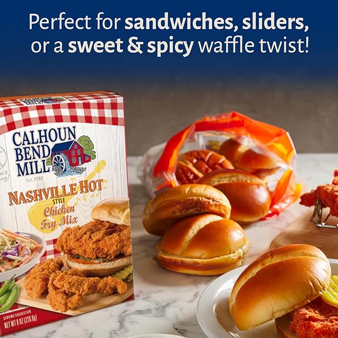 Calhoun Bend Mill Nashville Hot Style Crispy Fry Mix | Spicy Southern Seasoning for Perfect Hot Chicken Tenders and Sandwiches | Fiery Flavor | Ideal for Air Fryer or Deep Fryer - 8 Oz (Pack of 1)