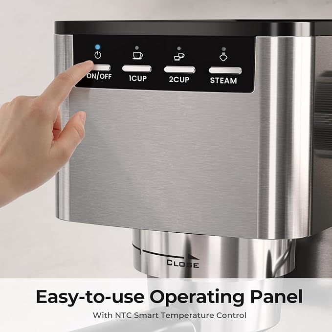 20 Bar Espresso Machine with Milk Frother, Semi-automatic Compact Coffee Maker with Steam Wand for Cappuccino/Latte, 42oz Removable Water Reservoir, Ideal for Home/Office, Stainless Steel