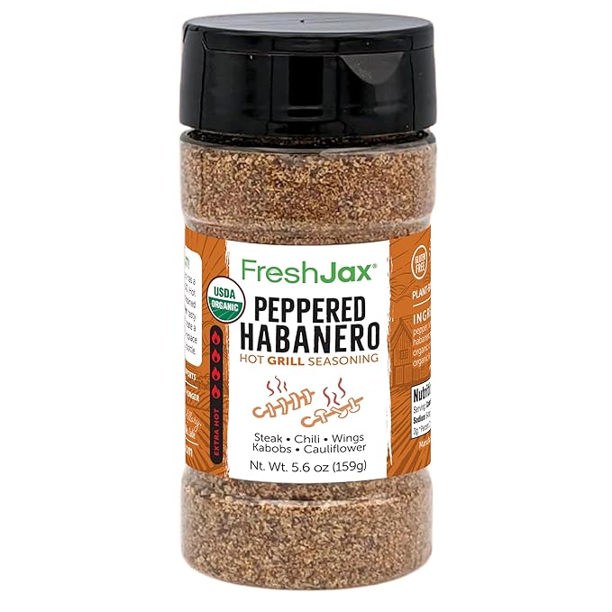 FreshJax Organic Peppered Habanero Hot Grilling Seasoning Spice (5.6 oz Large Bottle) Non GMO, Gluten Free, Keto, Paleo, No Preservatives Habanero Pepper Powder Blend