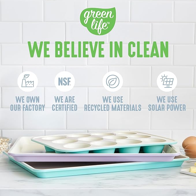 GreenLife Bakeware 18??x 13??Half Cookie Sheet Baking Pan, Non-Toxic PFAS-Free Healthy Ceramic Nonstick, Oven Safe to 450°F, Easy Release, Even Heating, Easy Clean, Blue Haze