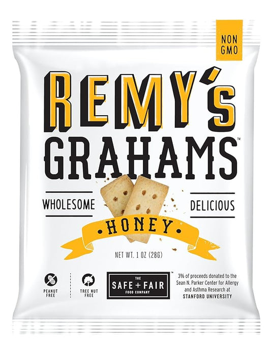 The Safe + Fair Food Company Remy's Grahams – Nut Free Graham Crackers – Non GMO, Whole Grain, Clean Label Snacks - Honey, 36 Count