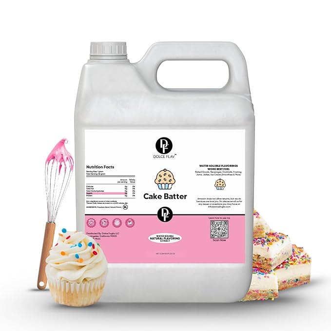 Dolce Flav Cake Batter Flavoring ??32 oz. ??Premium Water-Based Extract for Ice Cream, Desserts, Boba, Beverages & Baked Goods | Perfect for Bakeries, Caf챕s & Restaurants