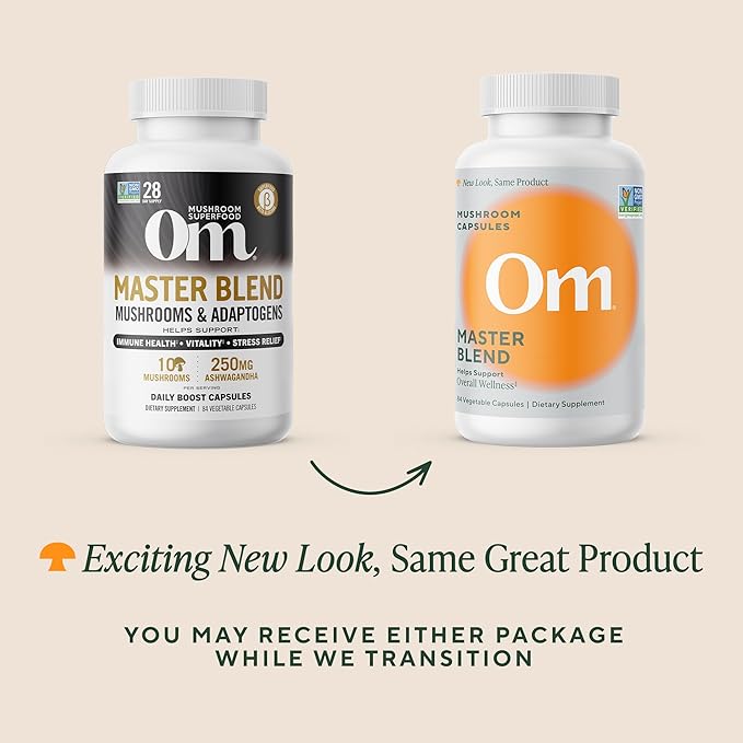 Om Master Blend Mushroom Capsules - Organic Mushroom Supplement with 10 Mushrooms and Ashwagandha ??Support Immunity, Gut Health & Stress Relief, 84 Count (28 Servings)