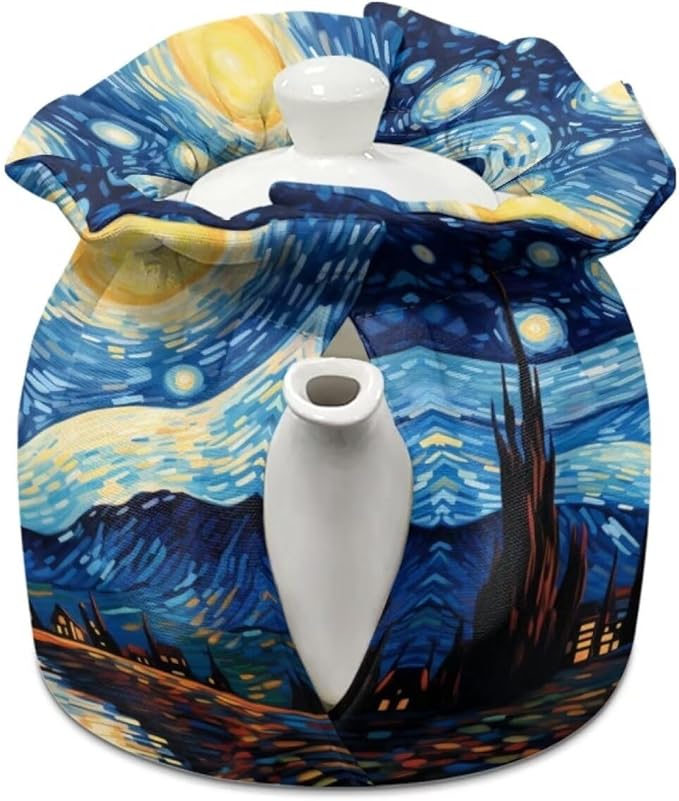 Van Gogh Starry Night Teapot Cozy for Teapot Tea Pots Cozy for Keeping Warm Portable Easy to Clean Coffee Pot Cozy Polyester for Hotel Thicken Kettle Dust Cover for Kitchen