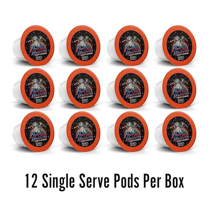 Bones Coffee Company Flavored Coffee Bones Cups Electric Unicorn Fruity Cereal Flavor | 12 ct Single-Serve Coffee Pods Compatible With 1.0 & 2.0 Keurig Coffee Maker
