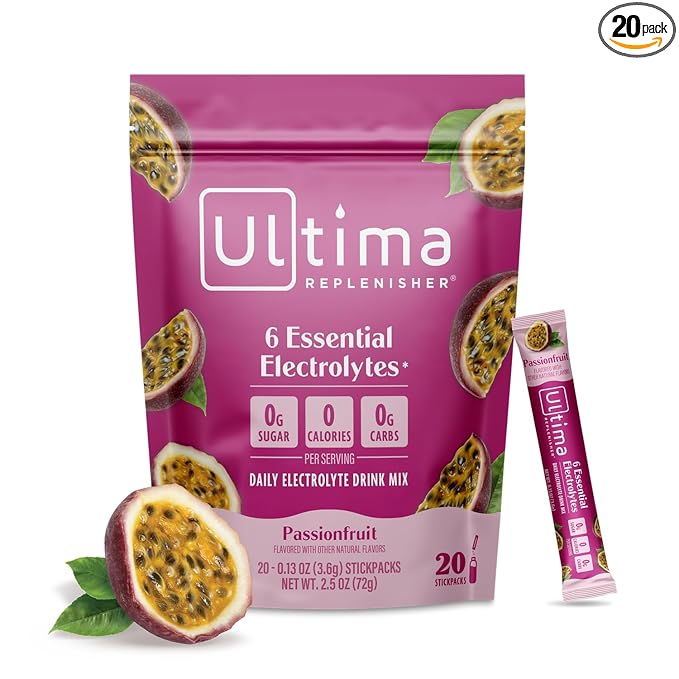 Ultima Replenisher Daily Electrolyte Powder Drink Mix ??Sugar Free ??Passionfruit, 20 Stickpacks ??Hydration Packets with 6 Electrolytes and Trace Minerals ??Keto Friendly, Non-GMO