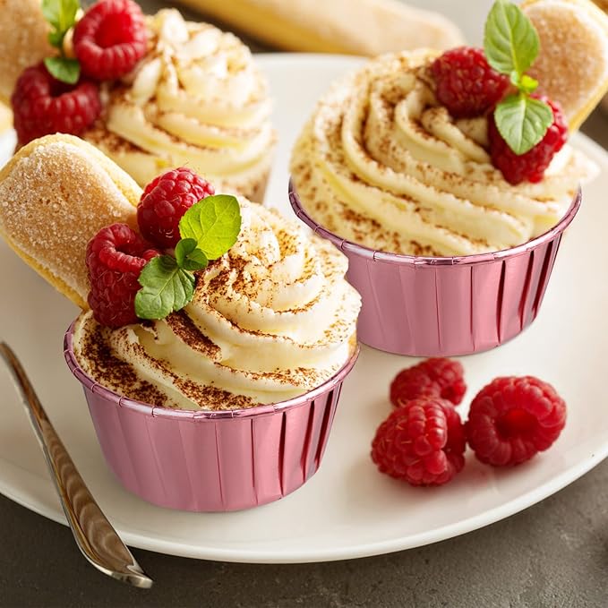 300 Pack Rose Pink Gold Cupcake Cups Bulk Disposable Foil Muffin Liners 3.5 oz Wrappers for Baking Aluminum Paper Mini Metallic Disposable Holiday Party Wedding Festival Supply