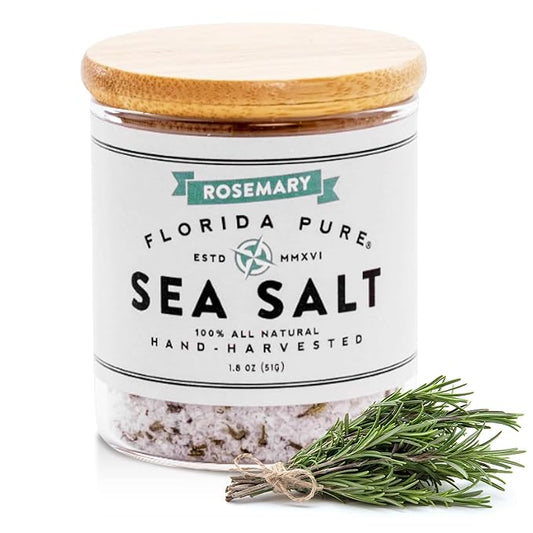 FLORIDA PURE Rosemary Sea Salt 80+ Mineral Sea Salt Unrefined, Non Iodized Natural Sea Salt for Baking, Cooking, Seasoning & Enhancing Taste, Rich in Taste Rosemary Salt, Flaky Sea Salt (1.8 oz Jar)