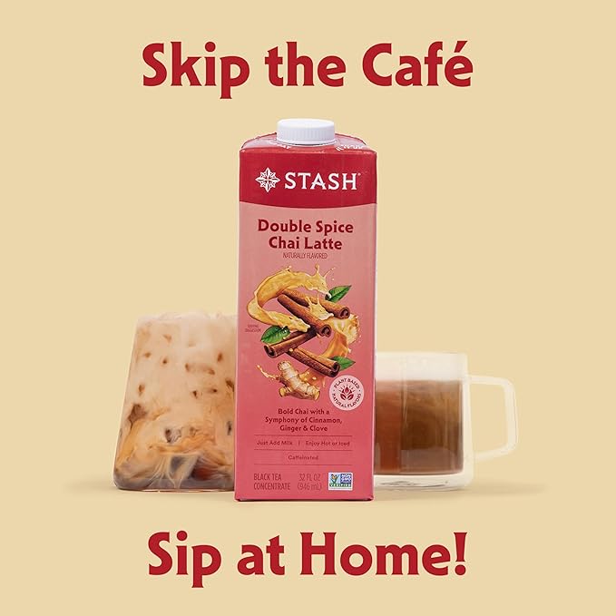 STASH Double Spice Chai Latte Concentrate - Barista Style Caffeinated Chai Tea Beverage - Crafted in Oregon - Plant Based and Dairy-Free, Serve Hot or Iced, 32 fl oz