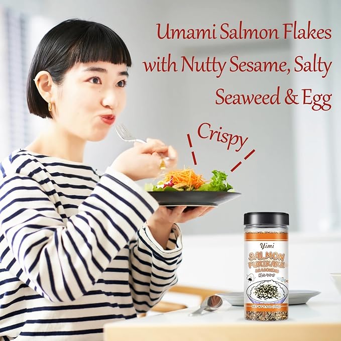 Yimi Salmon Furikake Seasoning, Rice Topping, Multi-Purpose Japanese Seasoning, No Additives or Artificial Colors, Ideal for Rice, Sushi, Salad, 5.5Oz