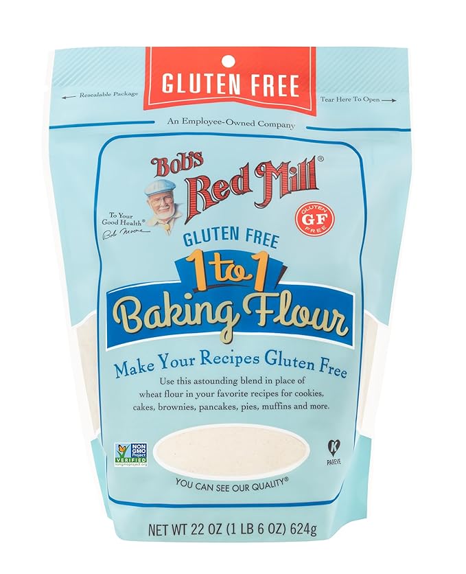 Bob's Red Mill Gluten Free 1 to 1 Baking Flour, 22oz (Pack of 4) - Non GMO, Vegan, Kosher