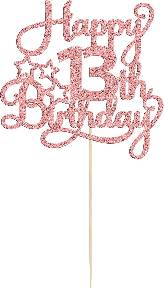1 Pack Happy 13th Birthday Cake Topper Rose Gold Glitter 13 Official Teenager Cheers to 13 Years Old Birthday Cake Pick for Celebrating 13th Birthday Anniversary Party Cake Decorations Supplies