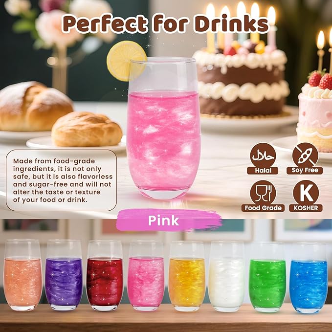 Shimmer Pink Edible Glitter Spray, 5g Food Grade, Edible Glitter for Drinks, Cocktails, Luster Dust for Cake Decorating, Cupcake, Baking, Chocolate, Strawberry