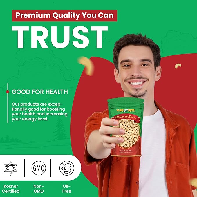 Raw Whole Unsalted Cashews ??5 lbs.- Premium Quality Kosher Raw Cashews By We Got Nuts ??Oil-Free Natural, Healthy & Diet-Friendly Snack ??Gourmet Savory Flavor ??Air-Tight Resealable Bag Package