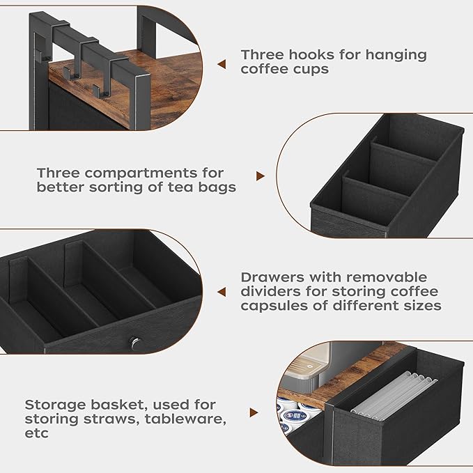 Homeiju Coffee Pod Drawers - K Cup Organizer, Nespresso Pods Holder with Mug Rack, Coffee Holder for Countertop, 52 Capacity Pods, Suitable for Kitchens, Offices and Coffee Bars竊늁atent Pendingç«?,<div>