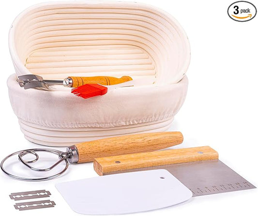 Banneton Bread Proofing Basket, Set 2 Size Sourdough Starter Kit, Sourdough Bread Baking Supplies, Bread Making Supplies Tools (Ovan)
