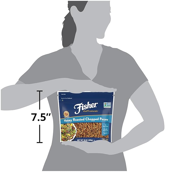 Fisher Chef's Naturals Honey Roasted Chopped Pecans 10oz Resealable Bag, Unsalted Raw Nuts for Cooking, Baking & Snacking, Vegan Protein, Keto Snack, Gluten Free