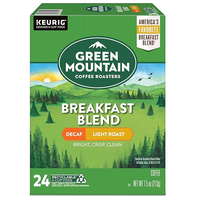 Green Mountain Coffee Roasters Breakfast Blend Decaf Coffee, Keurig Single Serve K-Cup pods, Light Roast, 96 Count