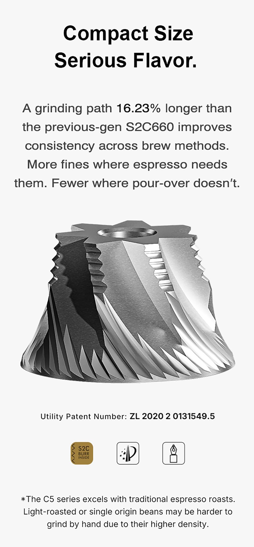 TIMEMORE C5 Pro Manual Coffee Grinder Capacity 30g with CNC Stainless Steel Conical Burr - Internal