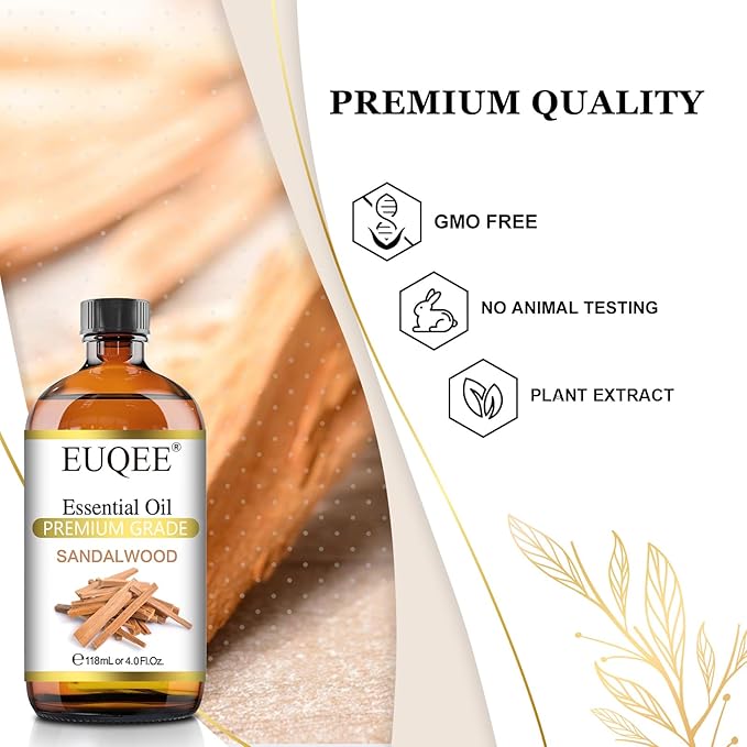 Sandalwood Essential Oil(4 oz/118 ml) Sandalwood Oil Oil with Glass Dropper, Great for Diffusers, Soap & Candle Making
