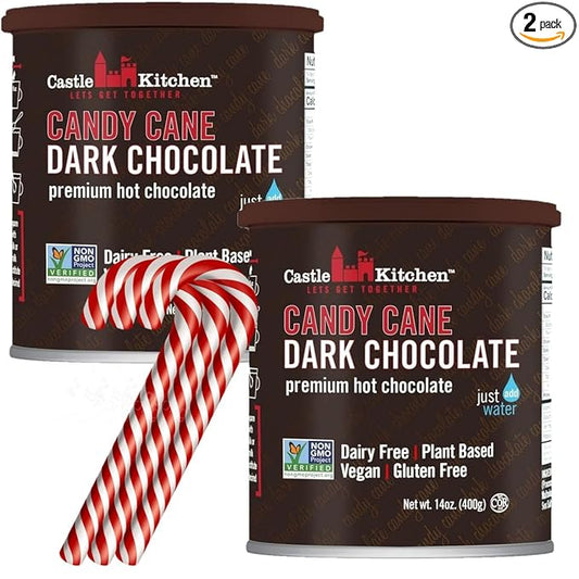 Castle Kitchen Candycane Hot Chocolate (2 Pack, 14oz Ea.) - Dairy Free, Vegan Hot Cocoa Mix made With Dark Chocolate and Natural Flavors-Just Add Water- No Artificial Sweeteners