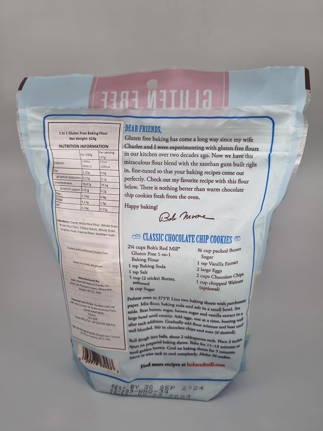 Bob's Red Mill Gluten Free 1 to 1 Baking Flour, 22oz (Pack of 1) - Non GMO, Vegan, Kosher