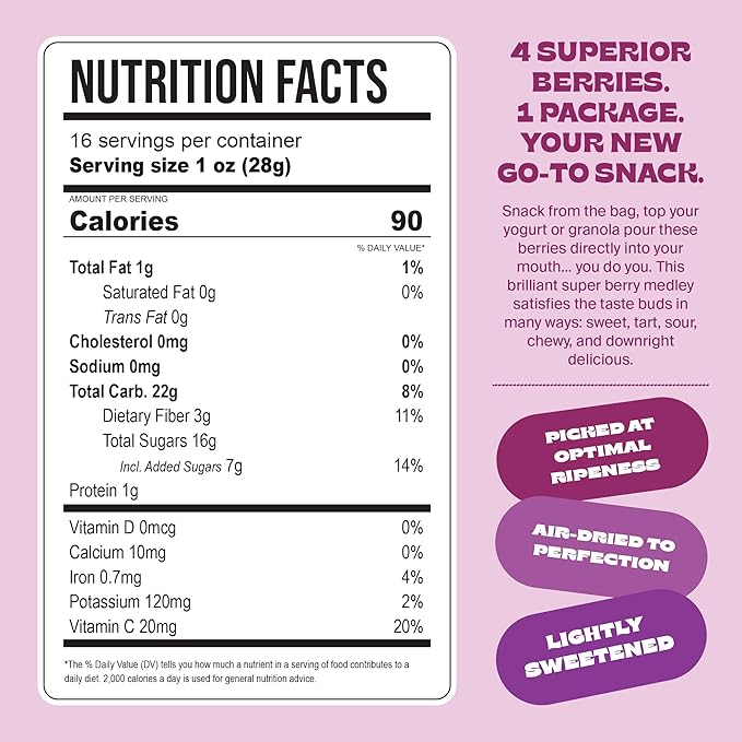 Whitney Jordan Naturals Air-Dried Super Berry Medley | Dried Fruit Snack Made from Real Berries | Non-GMO, Gluten-Free, Vegan, Chewy Real Fruit for Clean Snacking | 16 oz, Pack of 2