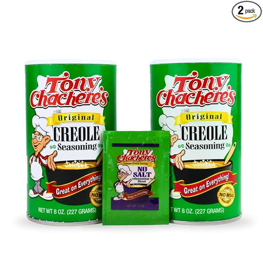 Tony Chachere's Creole and Cajun Seasoning Canisters (2 Pack + Packet) (2 Pack, Original)